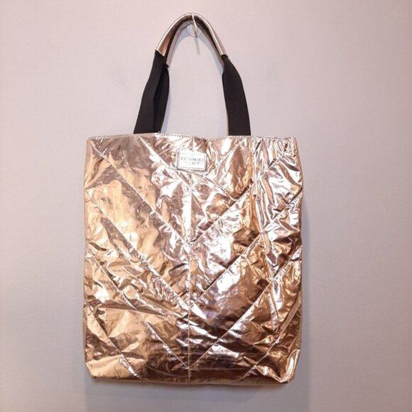 Victorias Secret Limited Edition Rose Gold Puffer Tote Bag Quilted Metallic VS - Picture 4 of 13